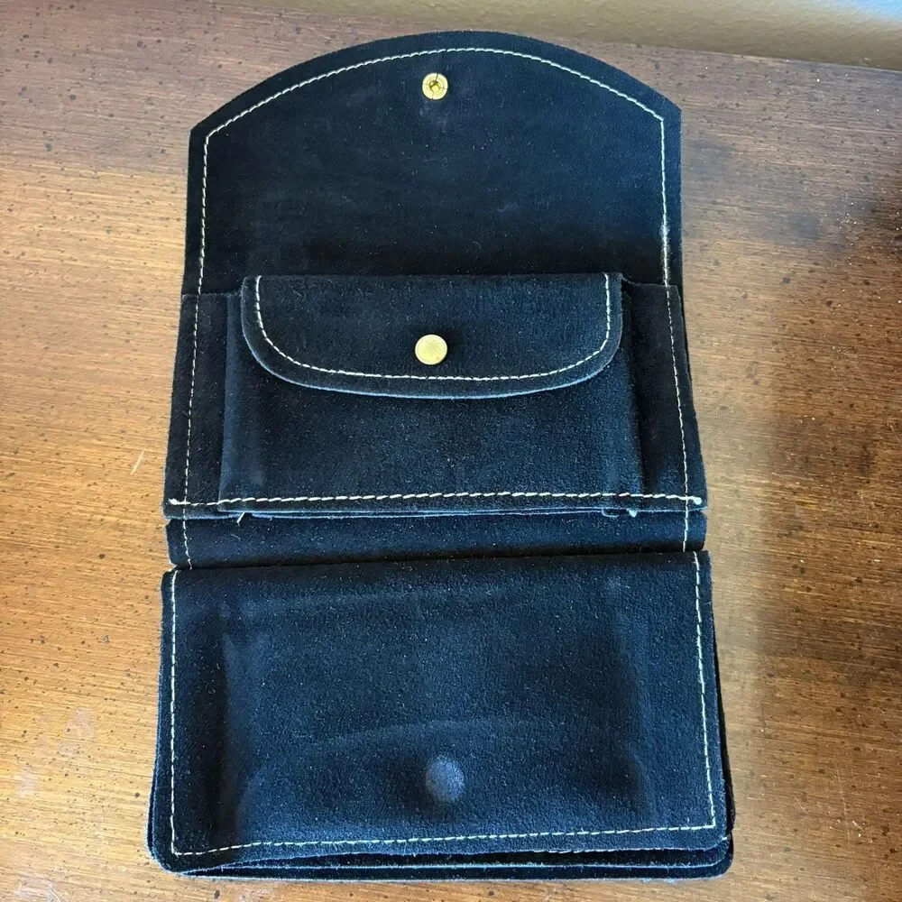 Vintage Suede Leather Womens Wallet Black Checkbook Holder Coin Pocket 6.5x 4.5